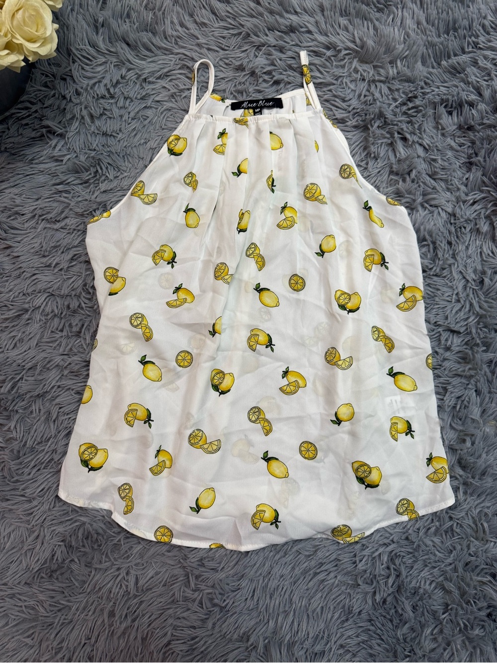 Alice Blue White Lemon Print Halter Cami